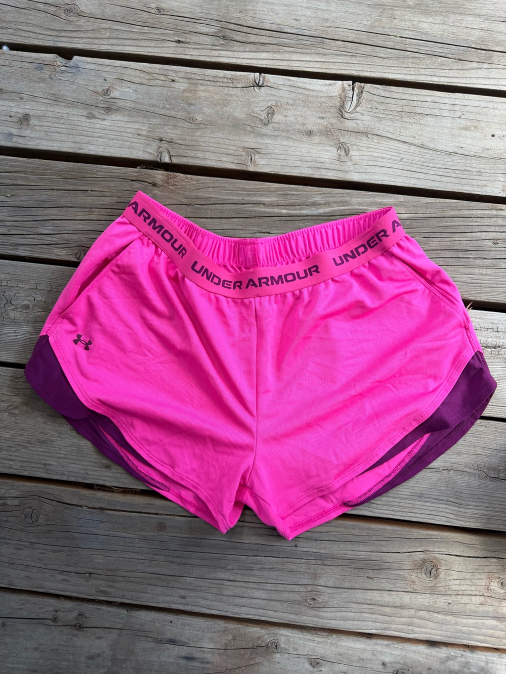 Under Armour Hot Pink Athletic Shorts with Plum Trim